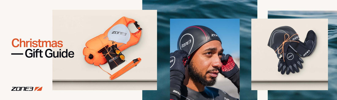 zone3 christmas gift guide showing a swim buoy, neoprene accessories,