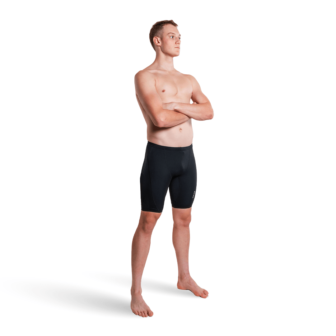 Man wearing black Zone3 Jammers  on a white background