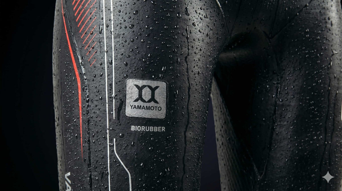 Close up of the bio rubber technology in vanquish x wetsuit